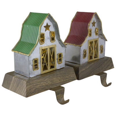 LED Lighted Galvanized Barn Christmas Stocking Holders