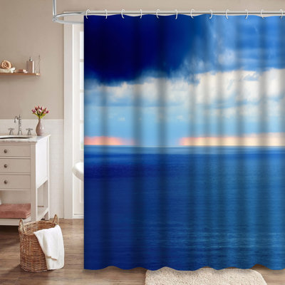 Wide Angle Turquoise Seascape Vista Shower Curtain with 12 Hooks