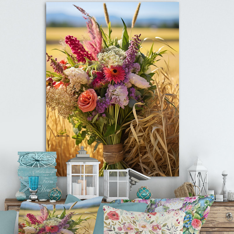 Assortiment de bouquets à la ferme IV sur toile, Toile tendue, H 40 po x l 30 po x P 1,5 po