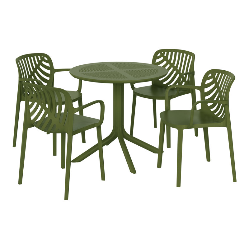 4-Person Outdoor Round Dining Set, Green