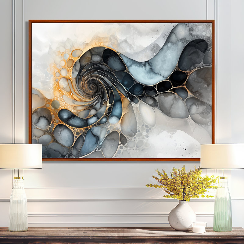 Nyellie abstrait noir et blanc liquide Vortex III - réalisme abstrait grand art mural, Brun, H 12 po x l 20 po