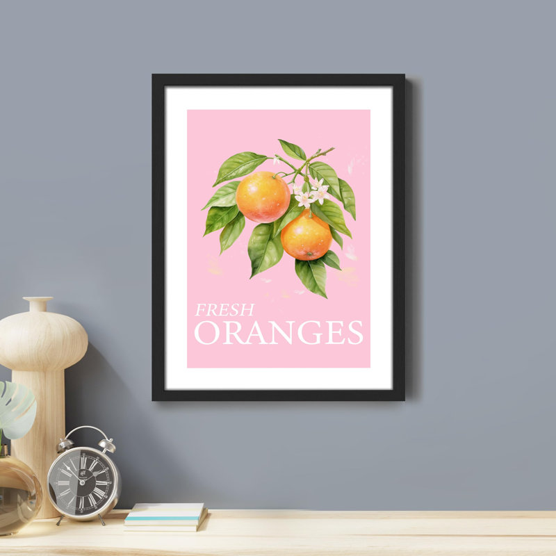 «Kitchen Print Oranges On Tree Branch» sur papier, Noir, H 14 po x l 11 po