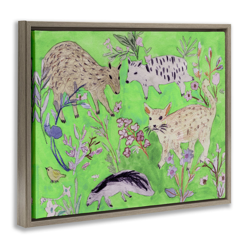Cadre flottant Quirky Meadow Wildlife, conception par Melissa Wang, Cadre flottant orme Montalcino, H 25 po x l 31 po