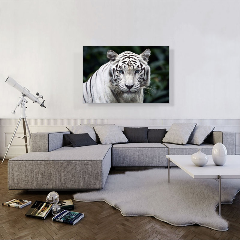 «White Tiger Staring» - reproduction de photo sur toile tendue, H 26 po x l 40 po x P 0,75 po