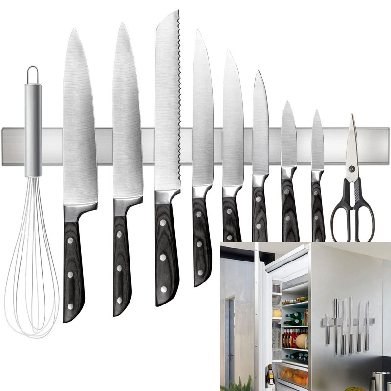 Ruban à couteaux double face 17 po, porte-couteaux magnétique en acier inoxydable SUS304 de qualité supérieure pour réfrigérateur et mur, peut être utilisé comme porte-couteaux, porte-outils, et plus encore