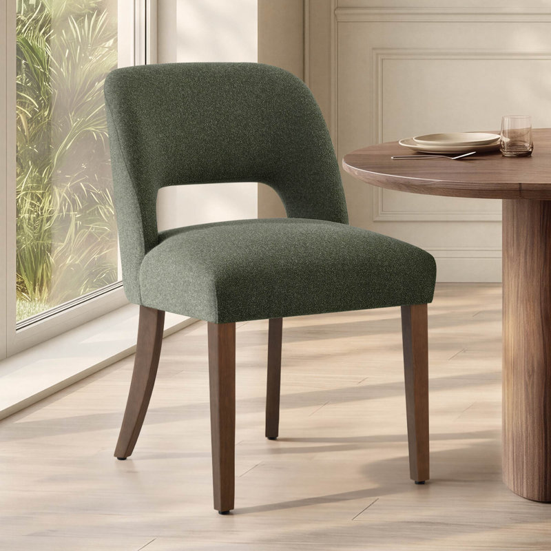 Upholstered Dining Chairs with Solid Wood Legs, Green