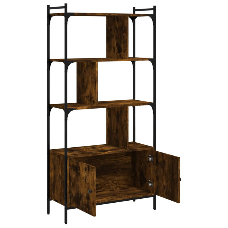 Anntonette 154.5cm H x 76.5cm W Steel Etagere Bookcase, Smoked Oak