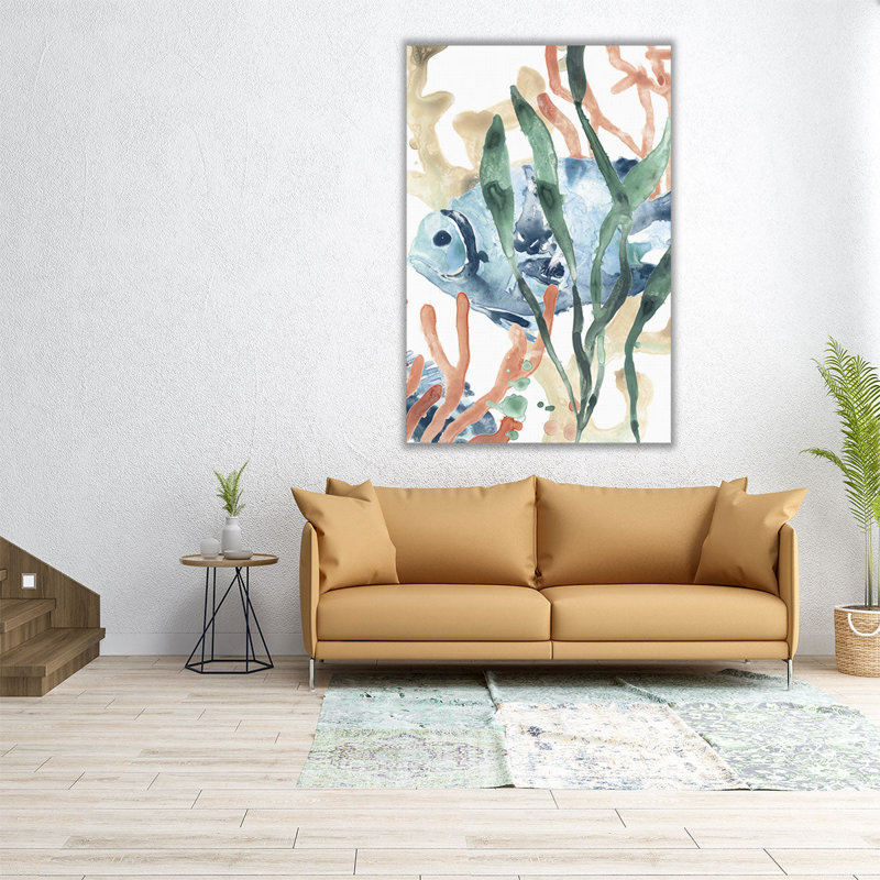 Décoration murale aquarelle poisson | Dans le varech II, H 30 po x l 20 po