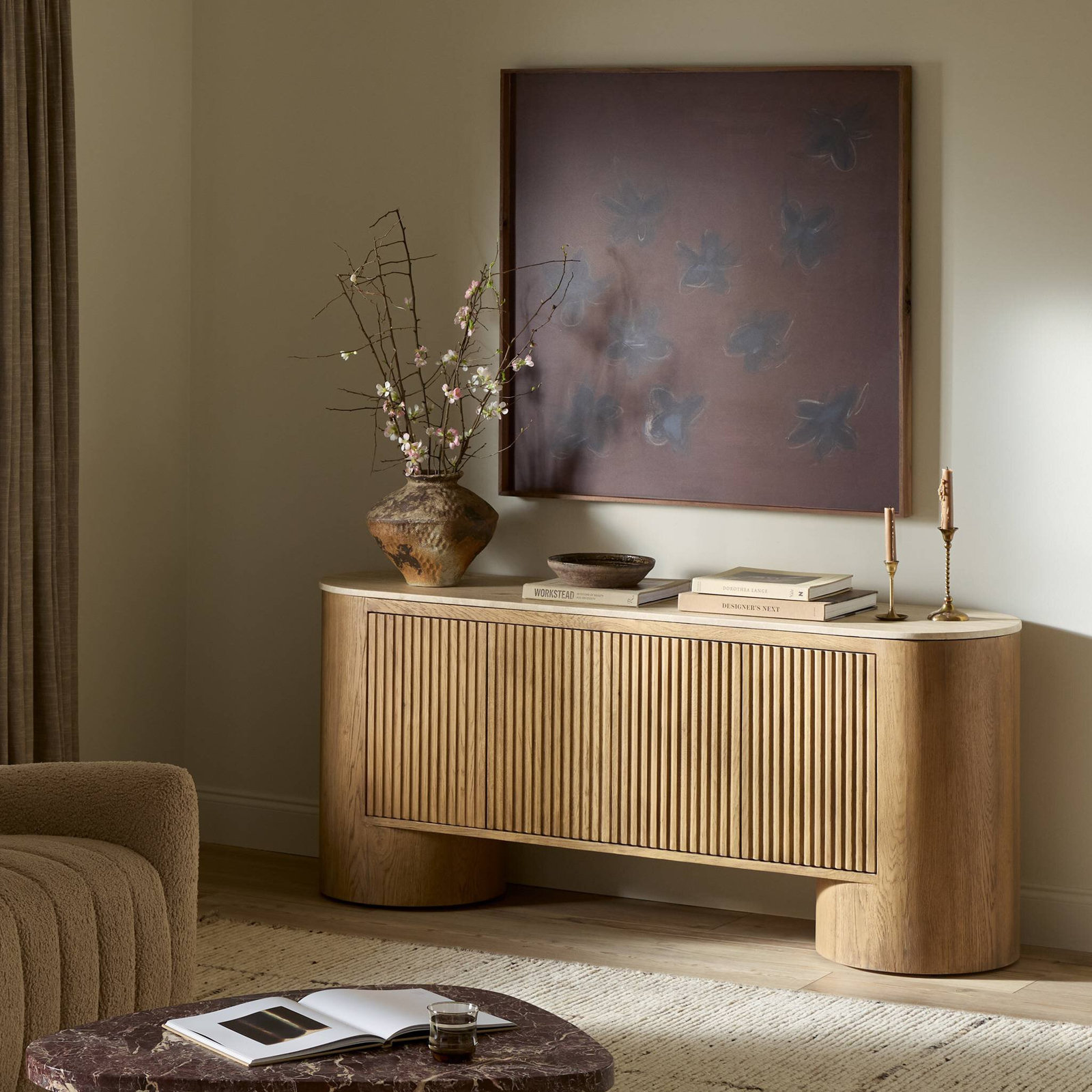 Jiona 66'' Media Console, Natural Light Oak