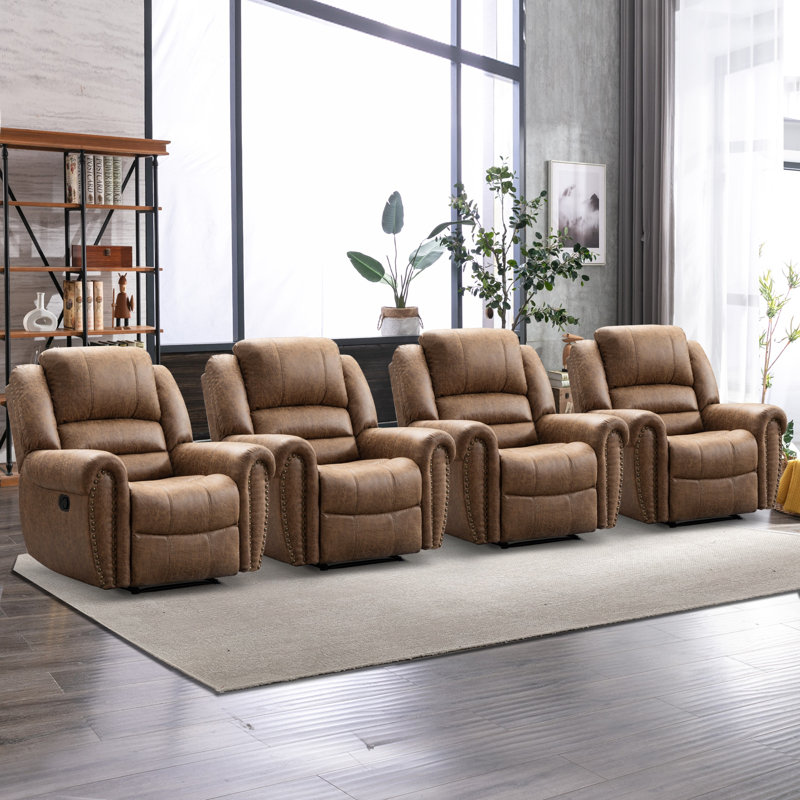 40.9'' Wide Classic Luxury and Oversized Top Faux Leather Manual Standard Recliner with Nailhead Trim (Set of 4)