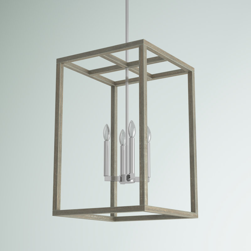 Lustre rectangulaire à 4 lumières Moffet Street, Pin délavé, Non