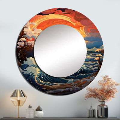 «Ocean Charm Vivid Wood Cut Effect I», miroir décoratif océan, grand miroir mural bord de mer, impression sur métal