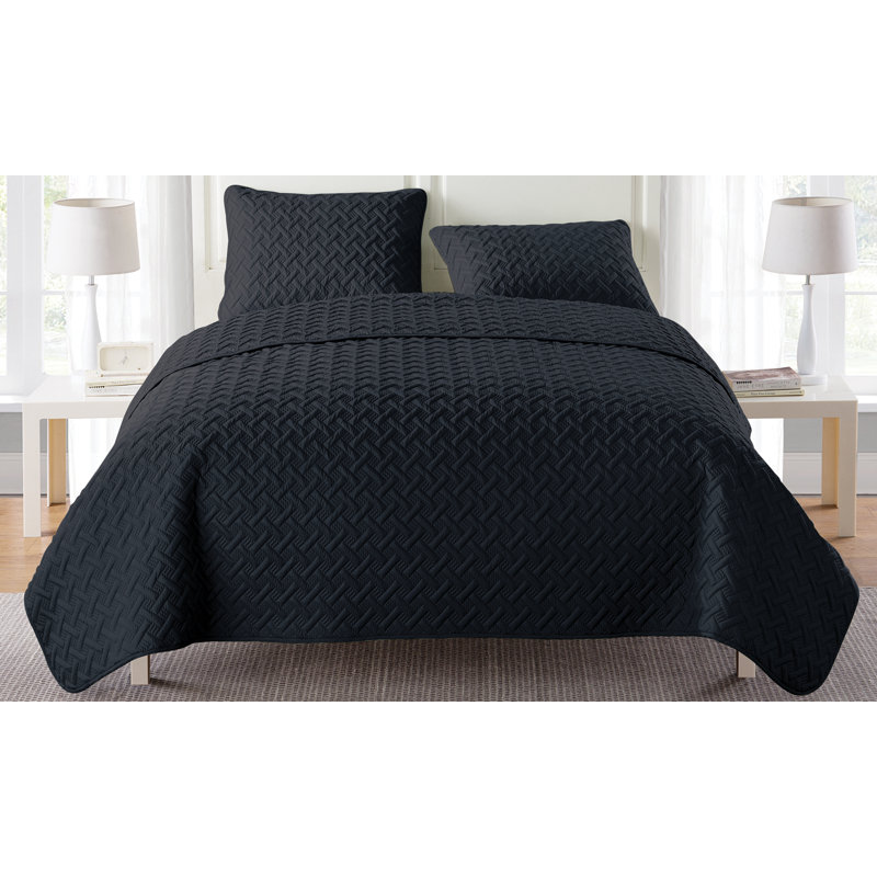 Nina Embossed Basketweave Quilt Set, White, King Coverlet + 2 Shams