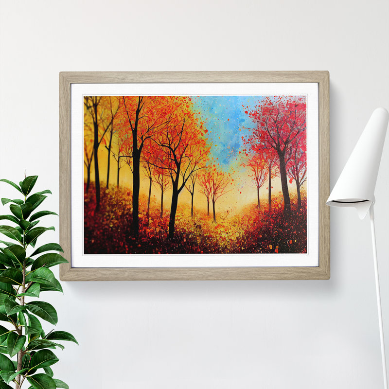 Animated Autumn Forest - Single Picture Frame Print, 46cm H x 64cm W, Grey