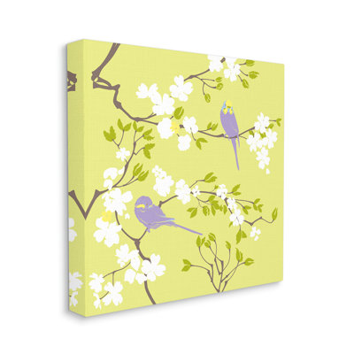 Parakeets & Cherry Blossoms On Canvas par Evelia Designs
