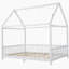 Lit double en bois avec garde-corps et DEL, bois, blanc-480479936