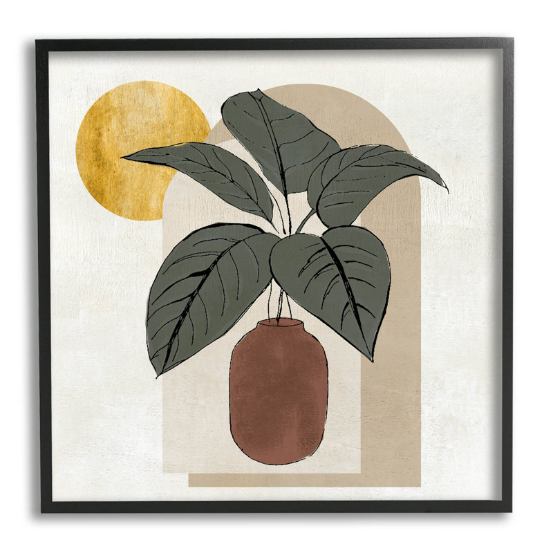 Jardinière, feuilles, formes géométriques du soleil, estampe numérique par Janet Tava, H 12 po x l 12 po x P 1,5 po