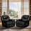 Ensemble de 2 fauteuils inclinables manuels en similicuir avec massage vibratoire et chaleur lombaire, canapé inclinable simple réglable avec poche de rangement latérale, fauteuils ergonomiques pour le salon, la chambre à coucher et le cinéma maison