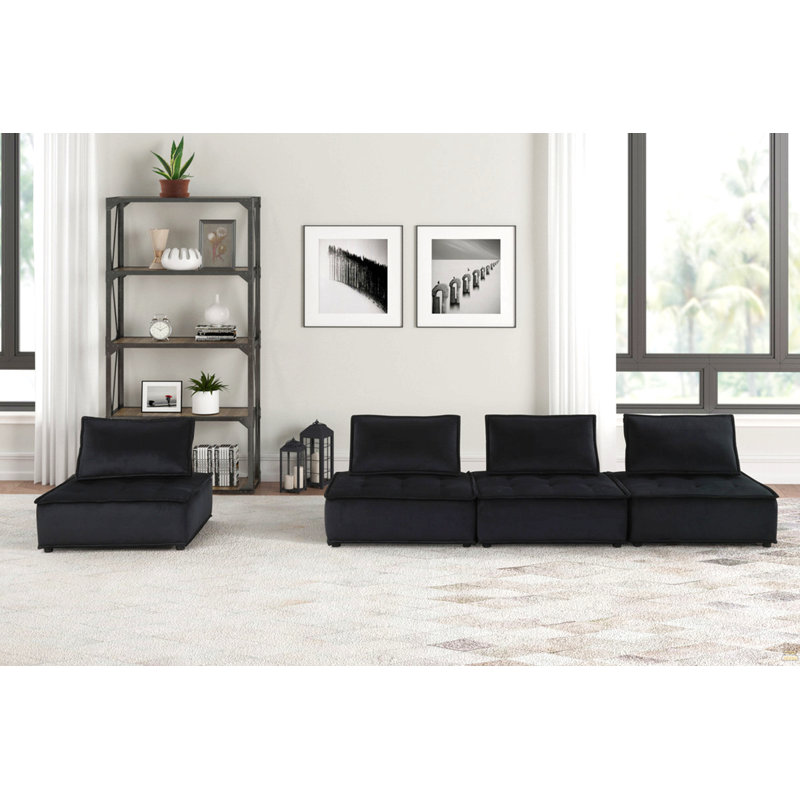 Canapé modulaire en velours 160 places l 160 po, H 29 po x l 160 po x P 40 po