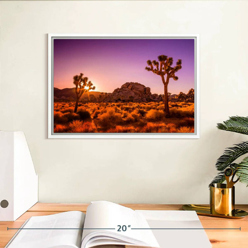 Arbres Joshua ensoleillés, Cadre flottant blanc, 13 po x 9 po