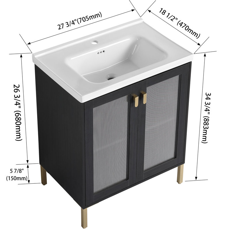 Meuble-lavabo autoportant de 28 po avec porte à fermeture douce