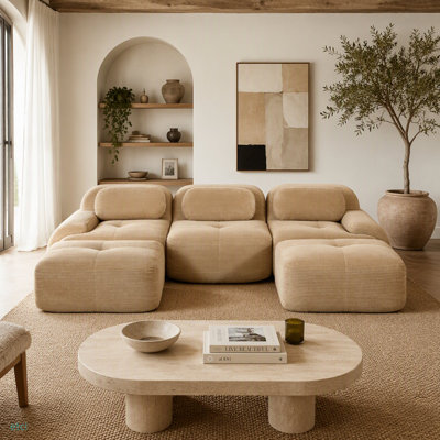 Canapé modulaire en U de qualité supérieure en tissu Corduroy sans assemblage, conception antidérapante, pour animaux de compagnie, accoudoirs extra larges incurvés, éponge à haute résilience 32D pour le salon, la chambre à coucher et la salle de bain