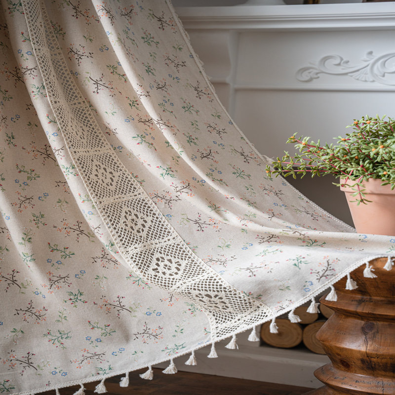 Rustic Floral  Semi Sheer Cotton Linen Blend  Drapes Curtain(2 Pieces), 52" W x 63" L