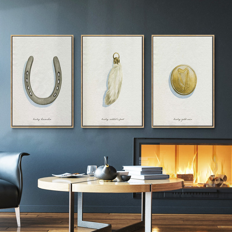 Lucky Charm II - ensemble de 3 reproductions sur toile, Bois naturel, H 27 po x l 54 po x P 2 po
