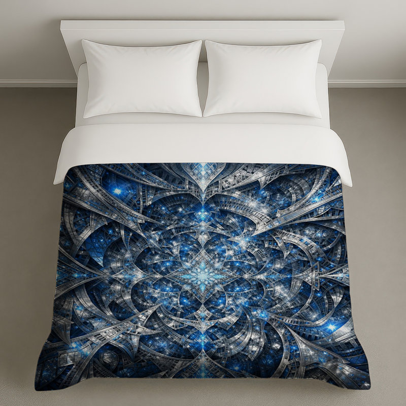Housses de couette bleu complexe, Grand lit