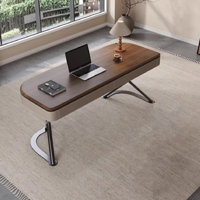 Luxury Saddle Leather Solid Wood Writing Desk