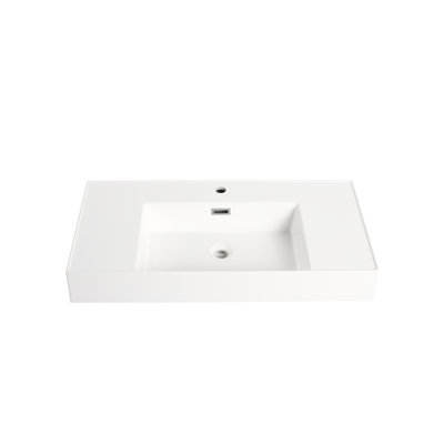 Résine de lavabo pour salle de bain 36 po, blanc brillant, profondeur 34,76 po, largeur 17,98 po, hauteur 4,8 po, 46,94 lb, bassin en résine résistant aux égratignures et à la saleté, P x P H et résistance