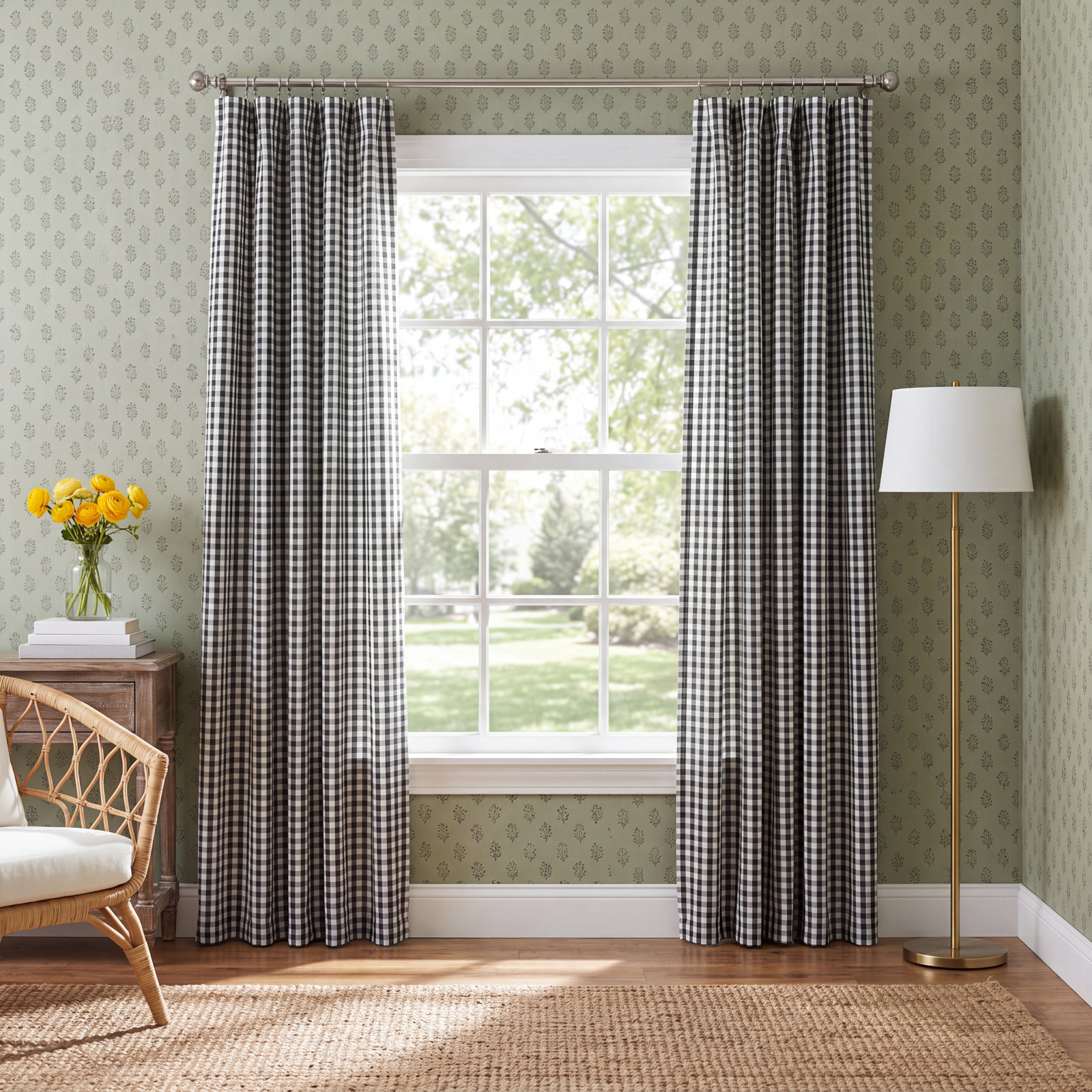 Alula Plaid Room Darkening Cotton Curtain Set, 50" W x 72" L, Black