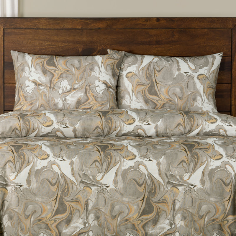 Ensemble de housse de couette marbré Wanderlust, Doré, Couette simple + 1 taie décorative standard
