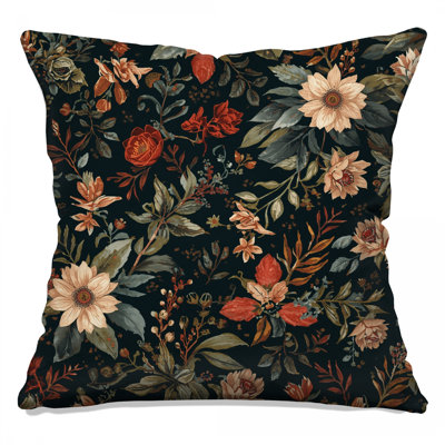 Dark Floral Pattern Double Sided Throw Pillows