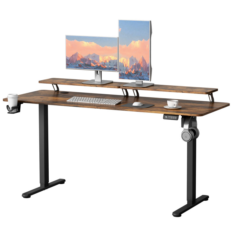 Kreutzer Height Adjustable Standing Gaming Desk, Brown/Black, 28.7" H x 62.99" W x 23.62" D