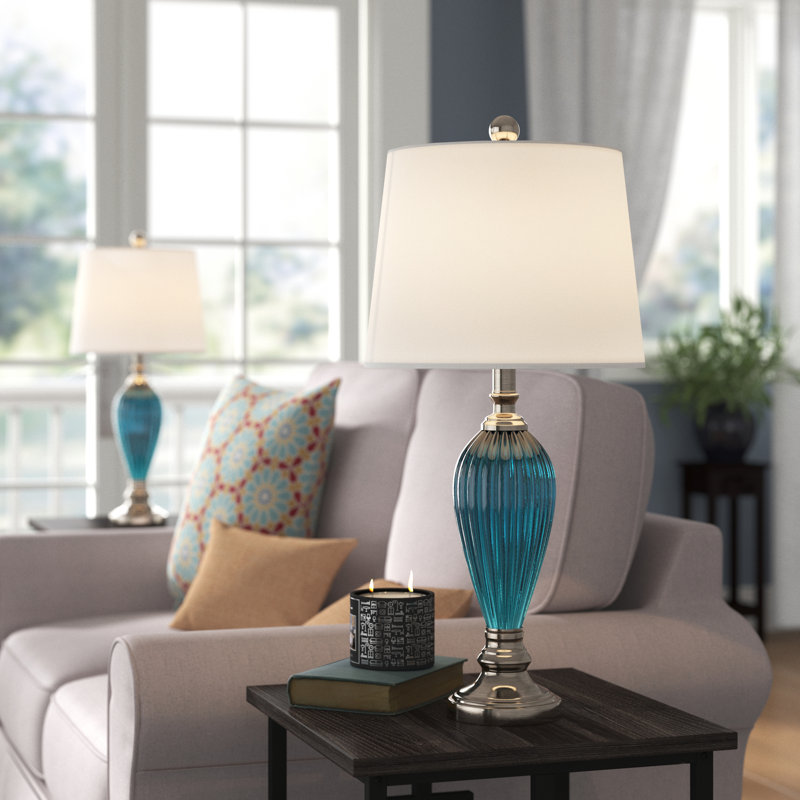 Rynar 25" Blue/Nickel Table Lamp Set