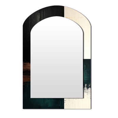 Au-delà des angles Golden Emerald Forms II - miroir asymétrique géométrique, miroir mural blanc arche unique, impression d'art en métal