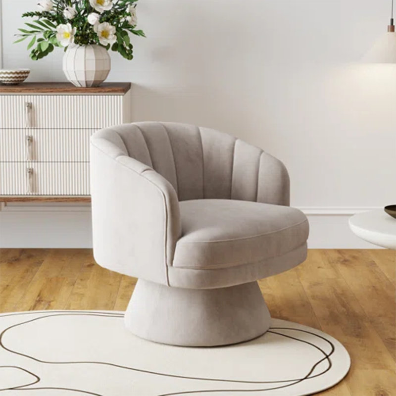 Fauteuil demi-tonneau pivotant en velours Murrow, Gris