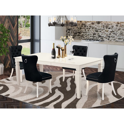 4797340E5FD74A89A9856D943F344B70 Ensemble de salle à manger 5 pièces comprenant une table rectangulaire en bois avec rallonge amovible et 4 chaises rembourrées, lin blanc