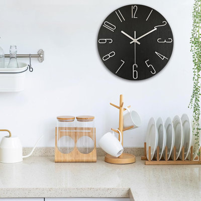 Wall Clock 12 Inch Silent Non-Ticking Modern Clocks Battery Operated - Analog Small Classic For Office, Home, Bathroom, Kitchen, Bedroom, School, Living Room(Black)