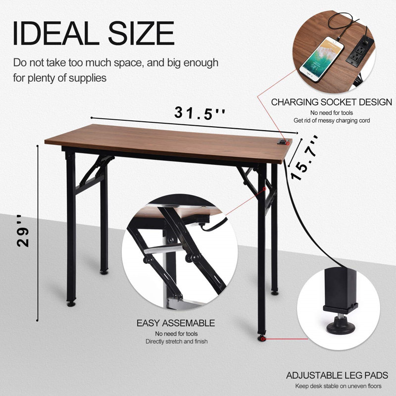 Bureau d'ordinateur Dameshia, H 29,02 po x l 31,5 po x P 15,71 po