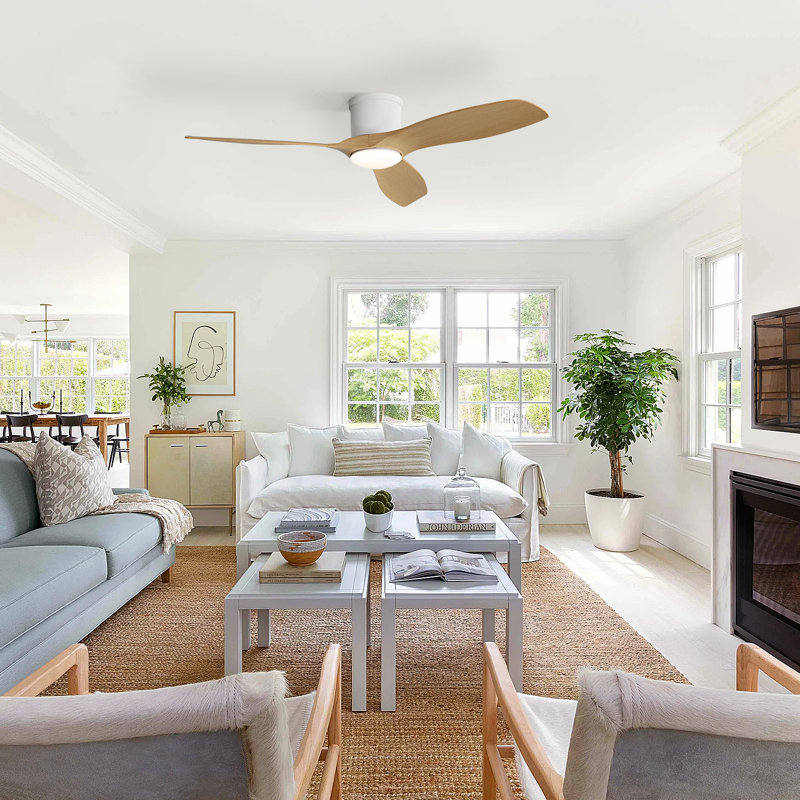 Ventilateur de plafond encastré à 3 pales de 52 po de style moderne avec télécommande, supportant la connexion de téléphone portable et la fonction vocale