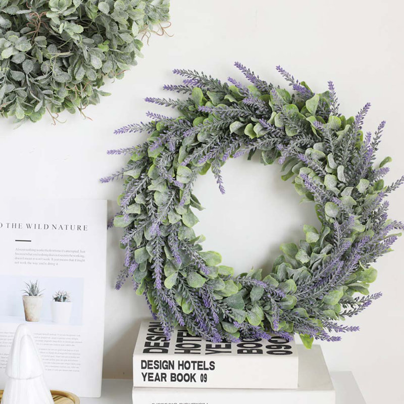 42cm Artificial Lavender Flower Wreath Front Door Hanging Decoration