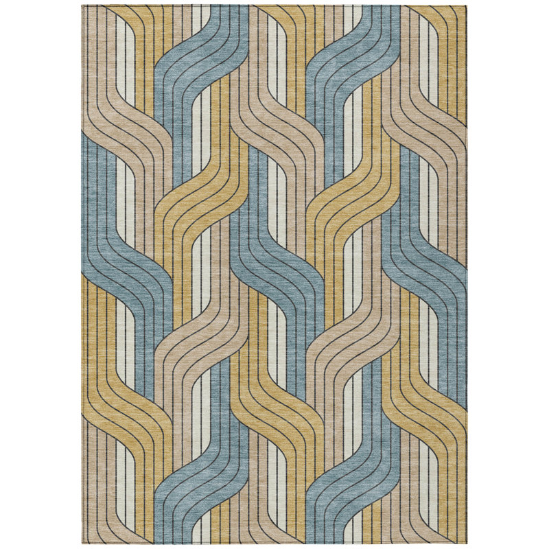 Machine Washable Indoor/Outdoor Lockway ACN2422 Mid-Century Modern Rug, Rectangle 8' x 10'