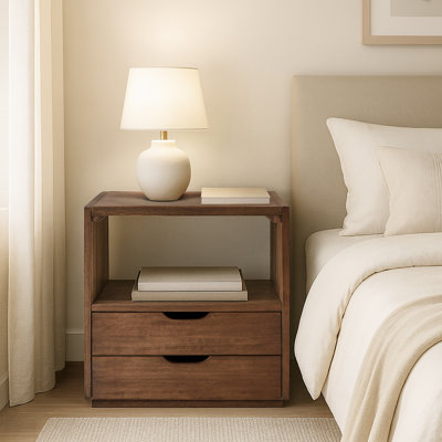 Table de bout en cuir avec deux tiroirs