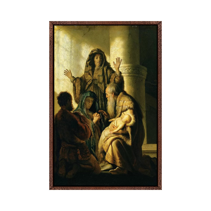 Simeon And Hannah In The Temple, C.1627 by Rembrandt Van Rijn - Painting on Canvas, Classic Brown Wood Framed