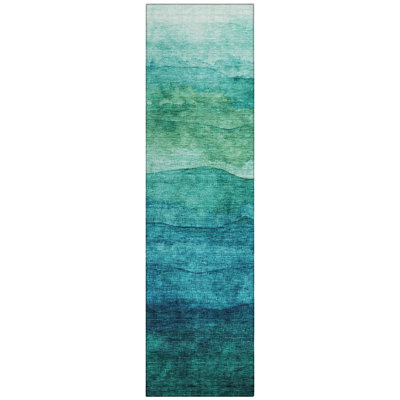 Elien Teal Washable Indoor-Outdoor Rug - LOOMLAN