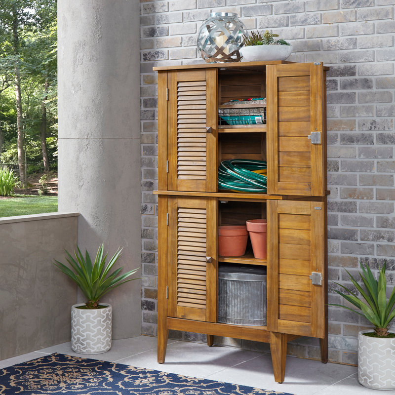 Beachcrest Home™ Anjenette 32'' W 195.05 Gallons Water Resistant Solid Wood Acacia Lockable Cabinet Deck Box, Golden Teak