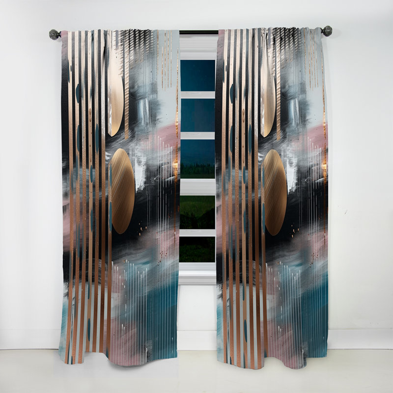 Daylann - Metallic Stripes And Circles I - Abstract Marble Curtain - Velvet Room Darkening - 1 panel, 52" W x 108" L