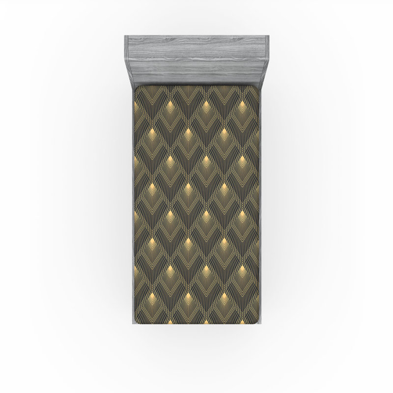 Drap-housse Ambesonne, Drap-housse simple TG, Gris foncé, moutarde / géométrique